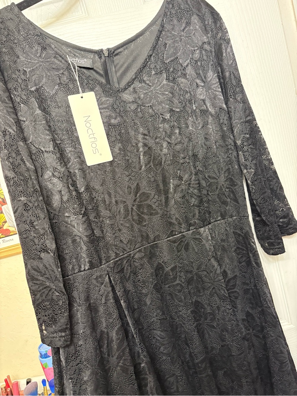 Black Lace Floral Fit & Flare Dress